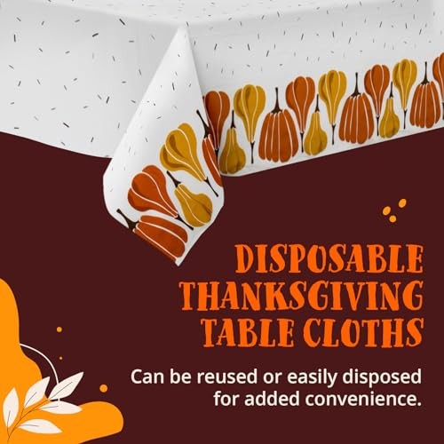 Thanksgiving Tablecloth, 2-Pack Disposable Table Cloths, Pumpkins Plastic