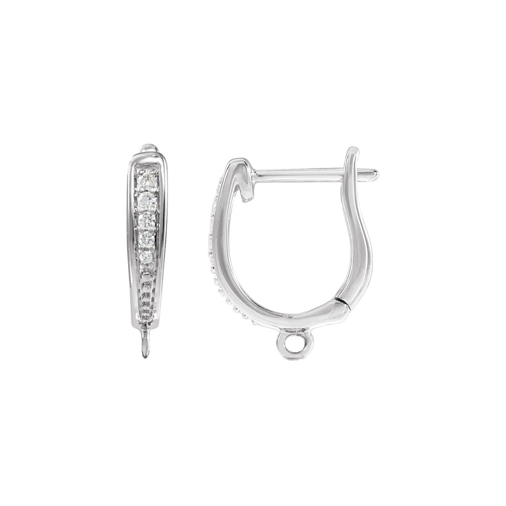 14K 18K Solid Gold, Platinum & Sterling Silver Accented Hinged Hoop Earring Top