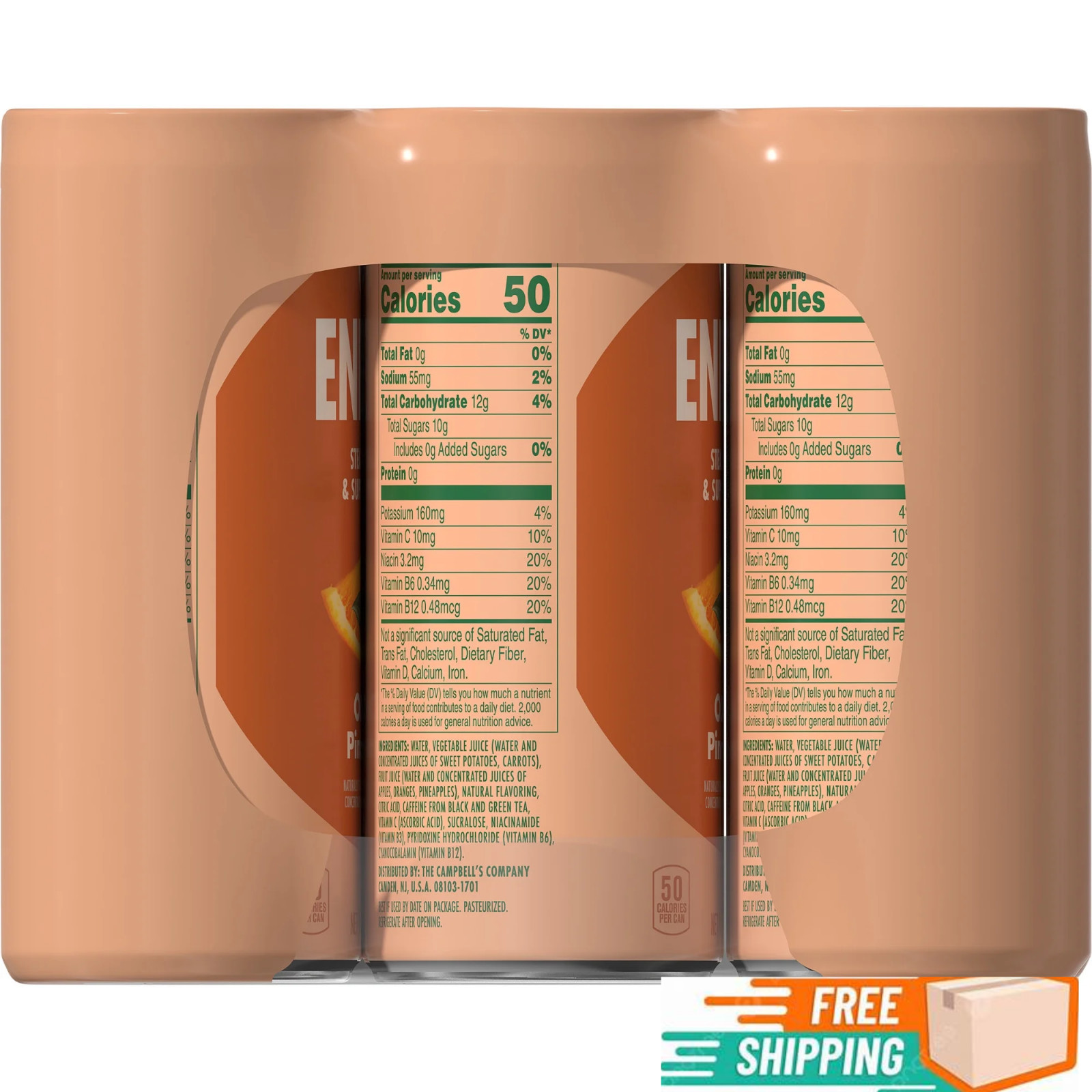 V8 Energy Orange Pineapple Energy Drink, 8 fl oz Can, 12 Pack