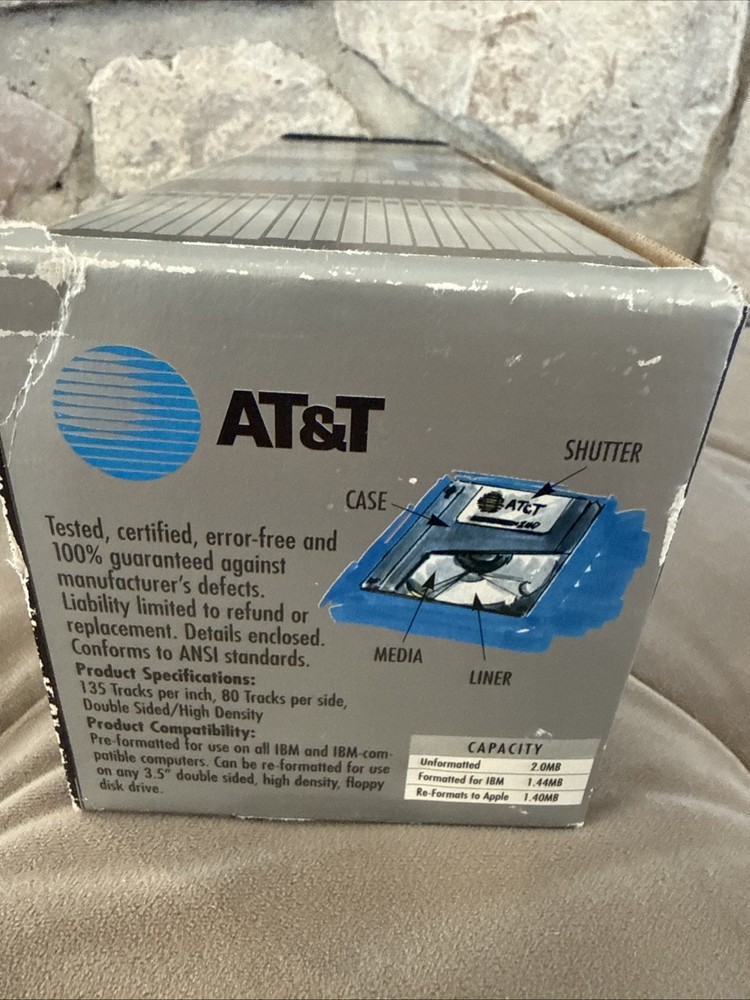 New - AT&T IBM Formatted DS/HD 3.5" Diskettes 2HD - 100 Pack