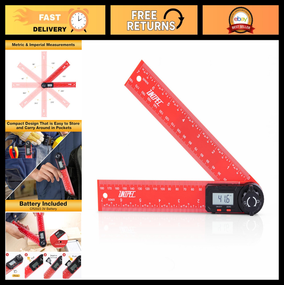 Digital Angle Finder Protractor 7" LCD Display Tool for Woodworking & DIY Projec