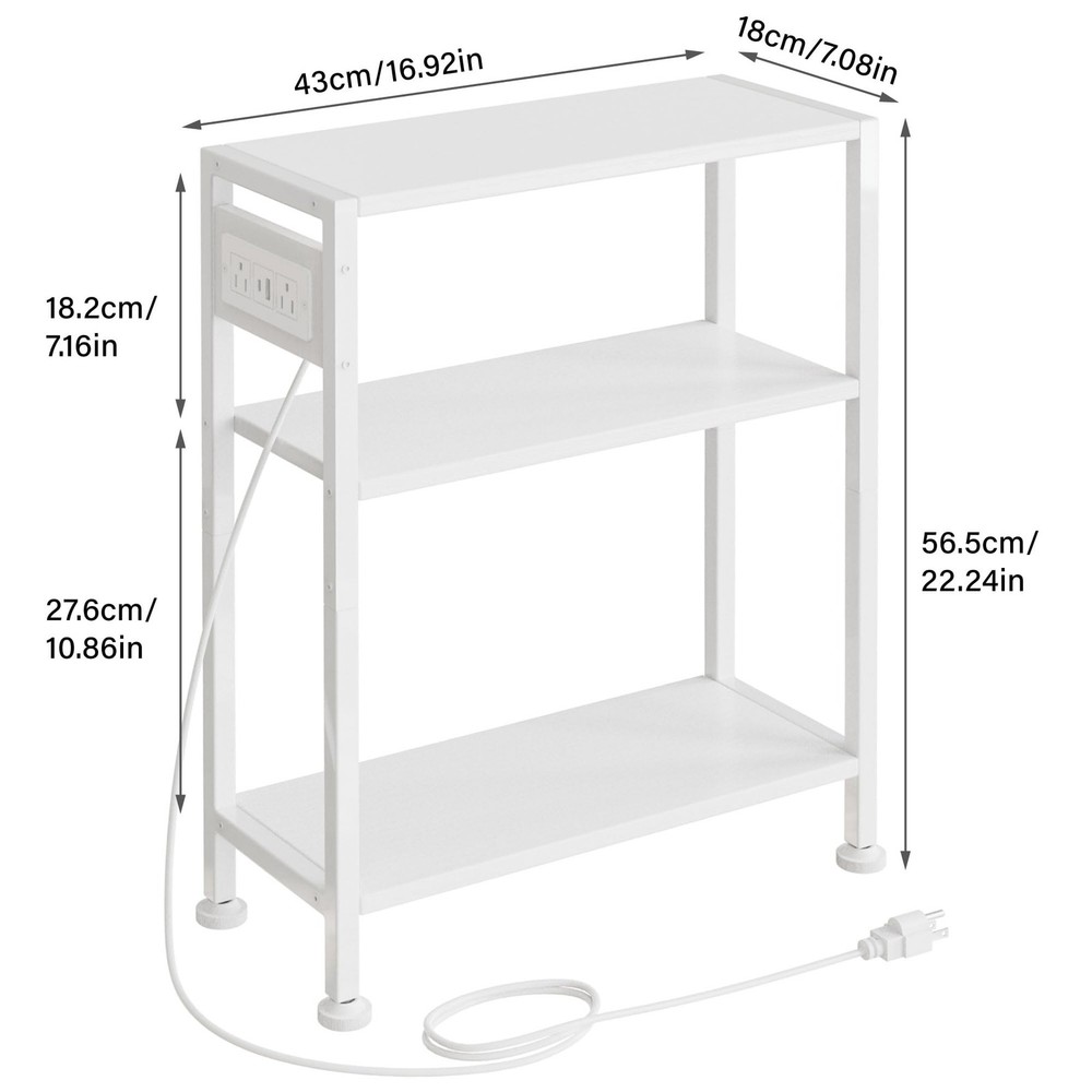 End Table Charging Station 3-Tier Side Table USB Type C 2 Outlets White