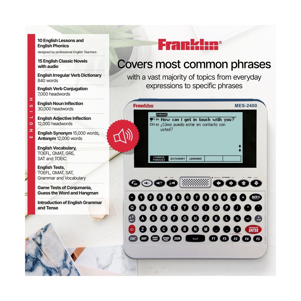 Franklin MES-2400 Digital Talking Dictionary, Multi-Language Translator, Talk...