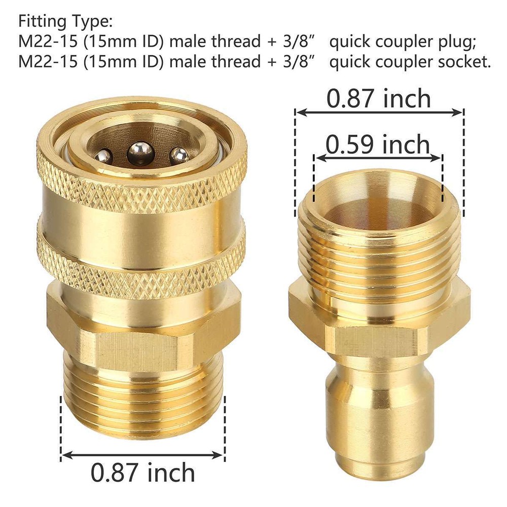 3/8" M22 Brass Pressure Washer Quick Release Connect Fitting Coupling Adapter