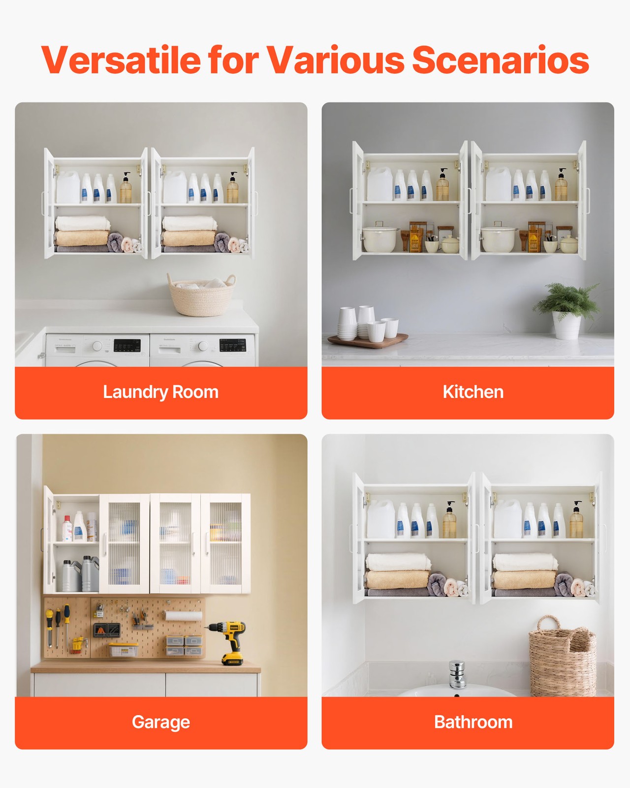 VEVOR Laundry Room Wall Cabinet 2-Tier Cupboard Storage with 4 Doors Set of 2