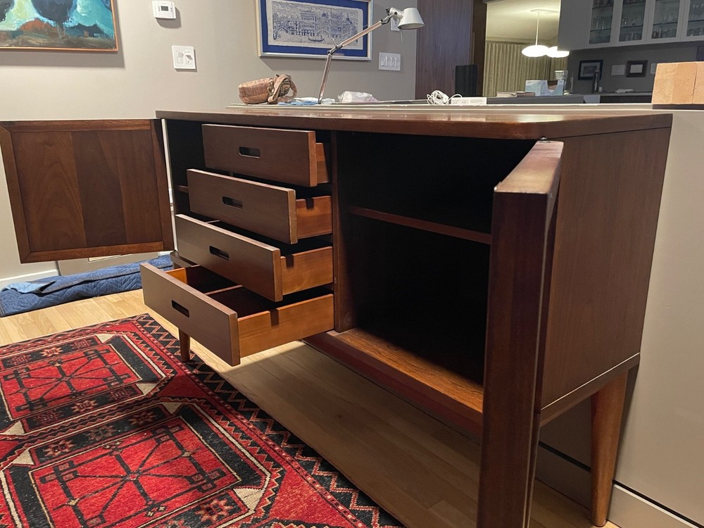 Crate & Barrel Mid Century Inspired Walnut Credenza
