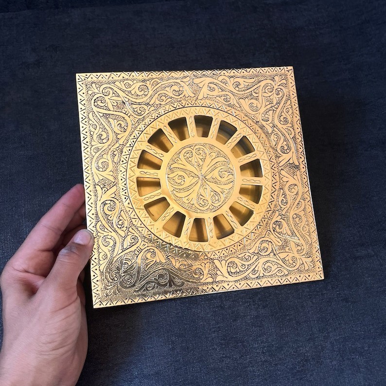 Solid Brass Square Shower Drain with Engraved Detailing – Ideal for Bathrooms