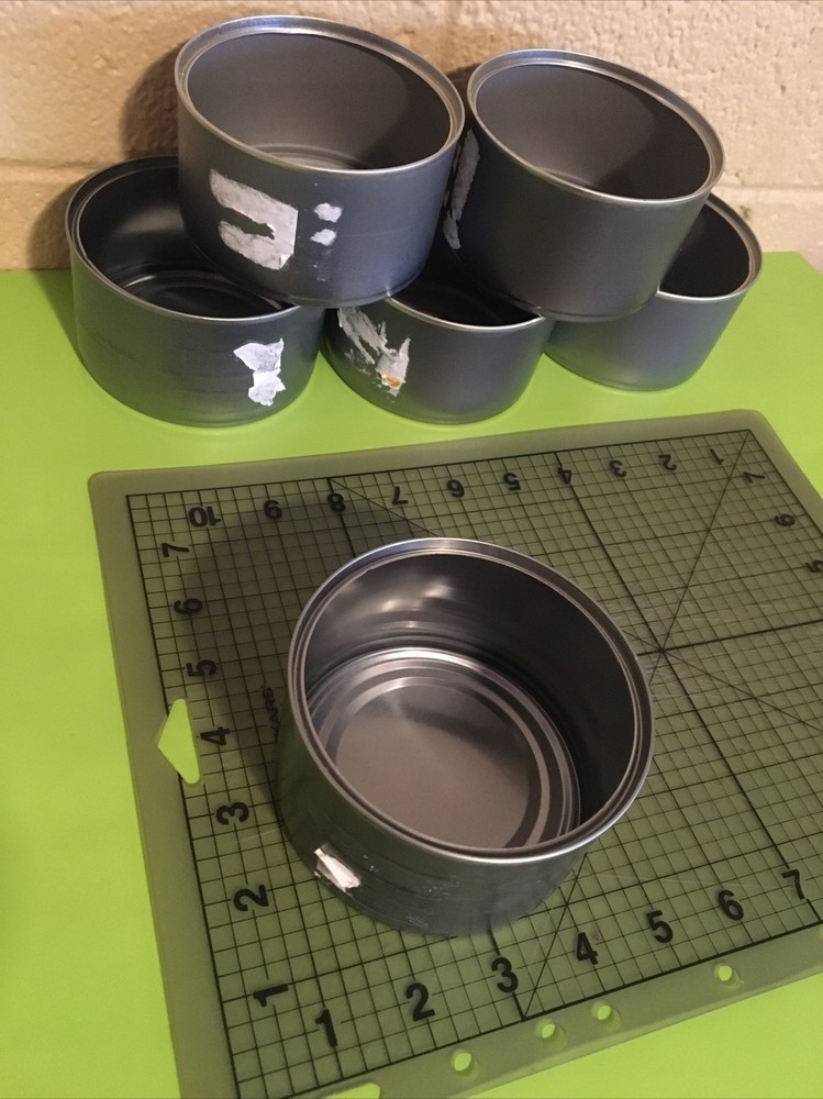 6 Empty food cans 4” diameter 2” tall for art/craft pieces Pull-off Style, Sharp