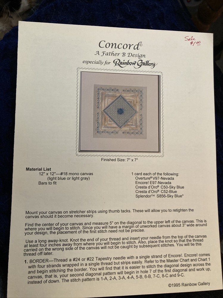 Vtg Rare Rainbow Gallery Concord Needlepoint 1995 pattern