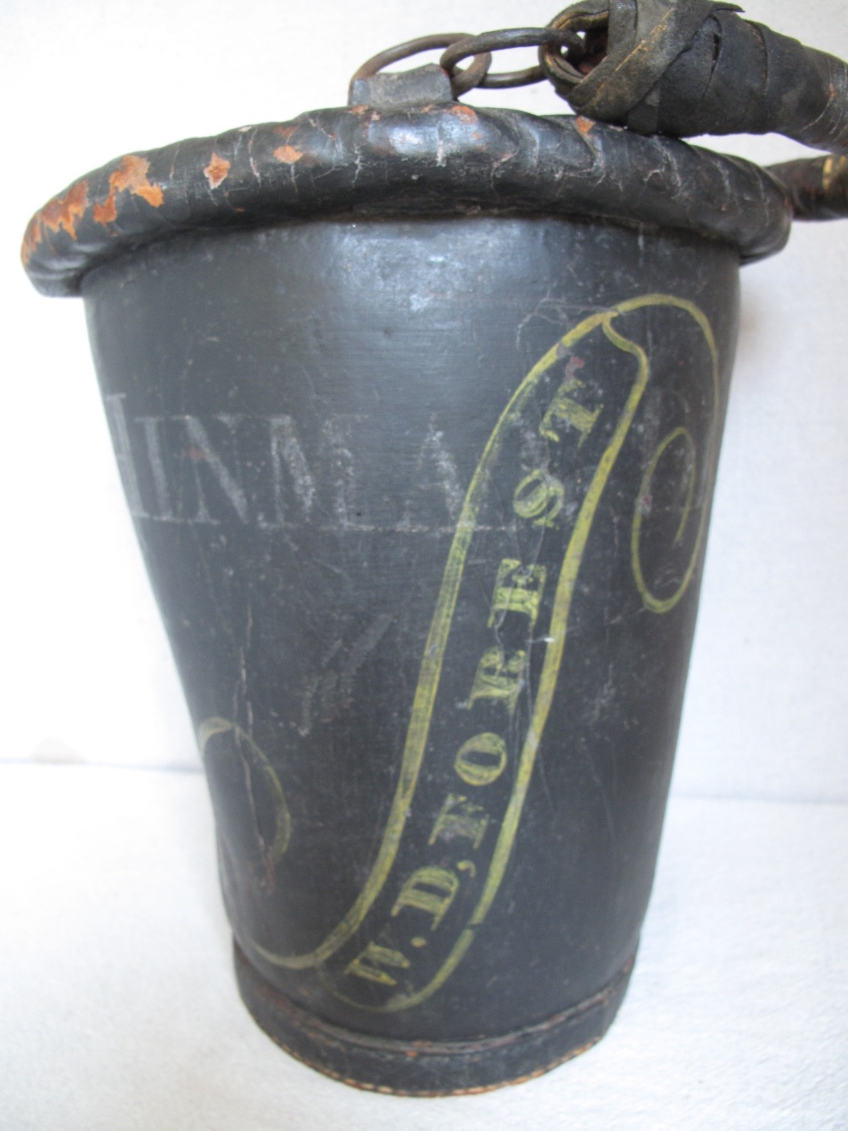 Antique American Firemen's Painted Leather Bucket, N. D. Forest & Co. c. 1850's