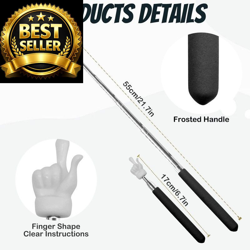 2Pcs Telescopic Teachers Pointer, Extendable Hand Pointer Finger Black