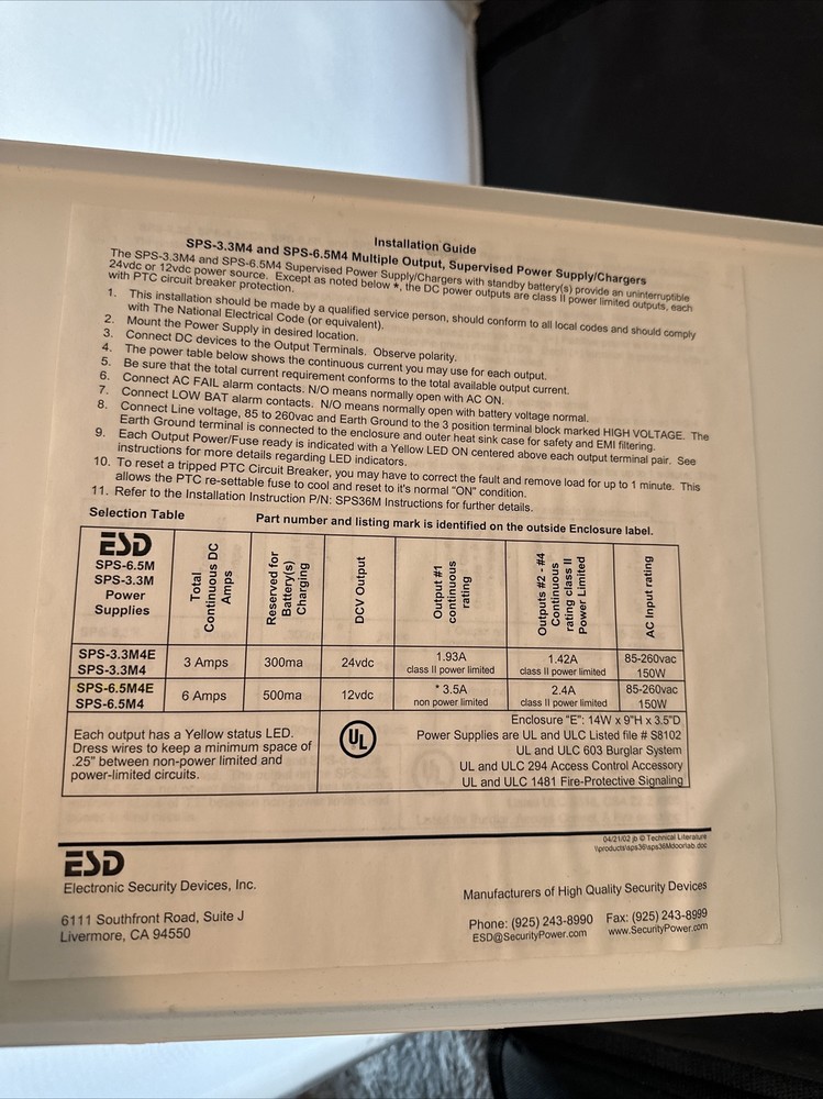ESD SPS-6.5M4E Supervised Power Supply