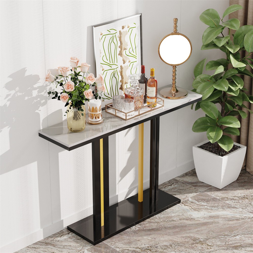 Modern Glossy Sintered Stone Console Entryway Table Sofa Side Table White/Green