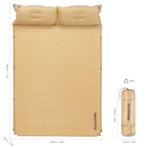 Self-Inflating Sleeping Pad with Pillow, Patchwork Sleeping Pad Twin-Yellow