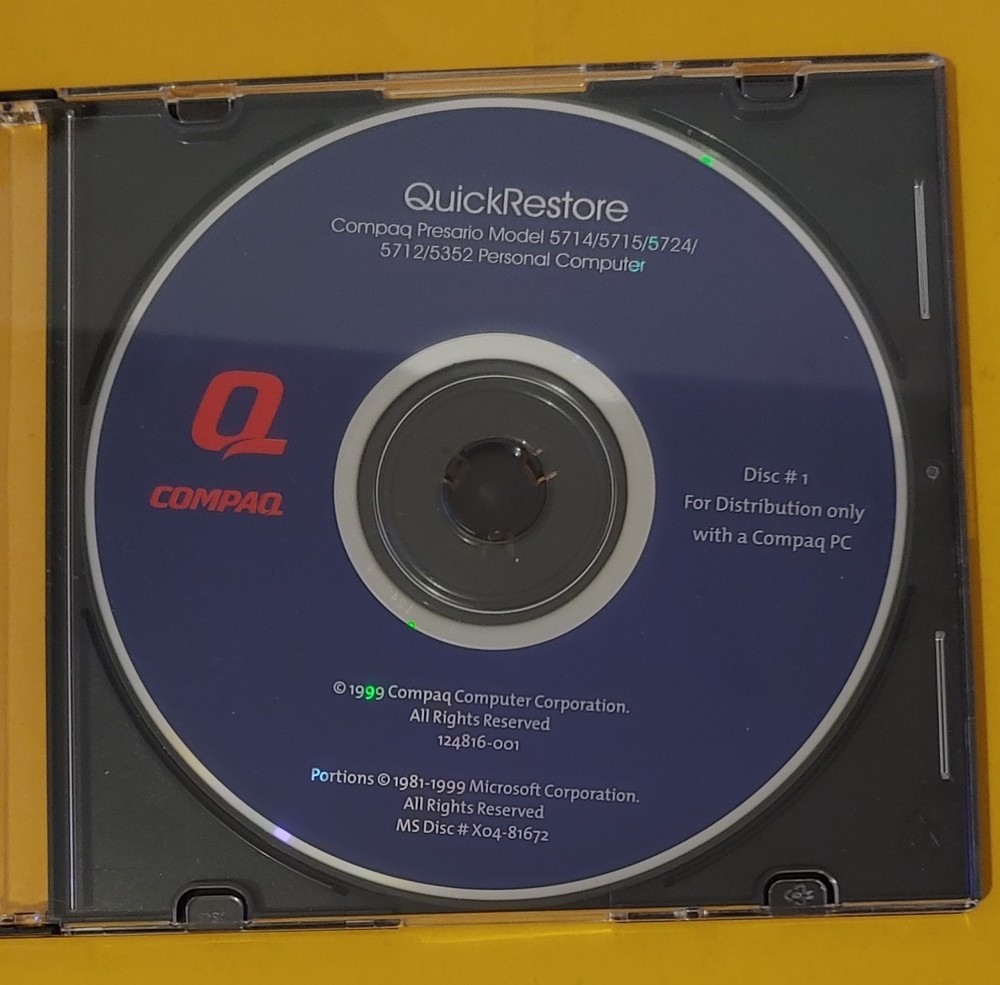 Compaq Presario QuichRestore CD 1999