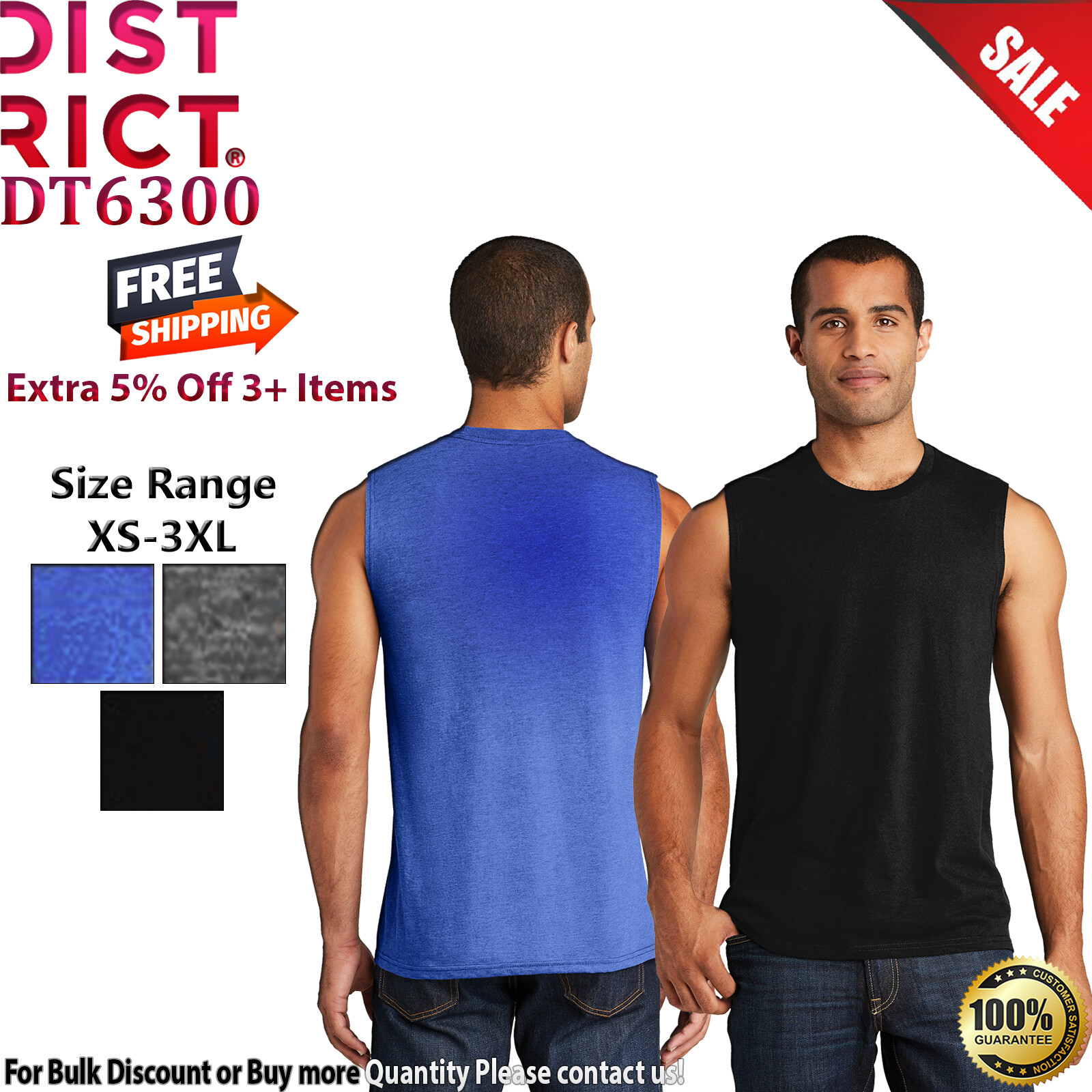 District DT6300 Mens Sleeveless V.I.T. Muscle Crew Neck Stylish Tank Top