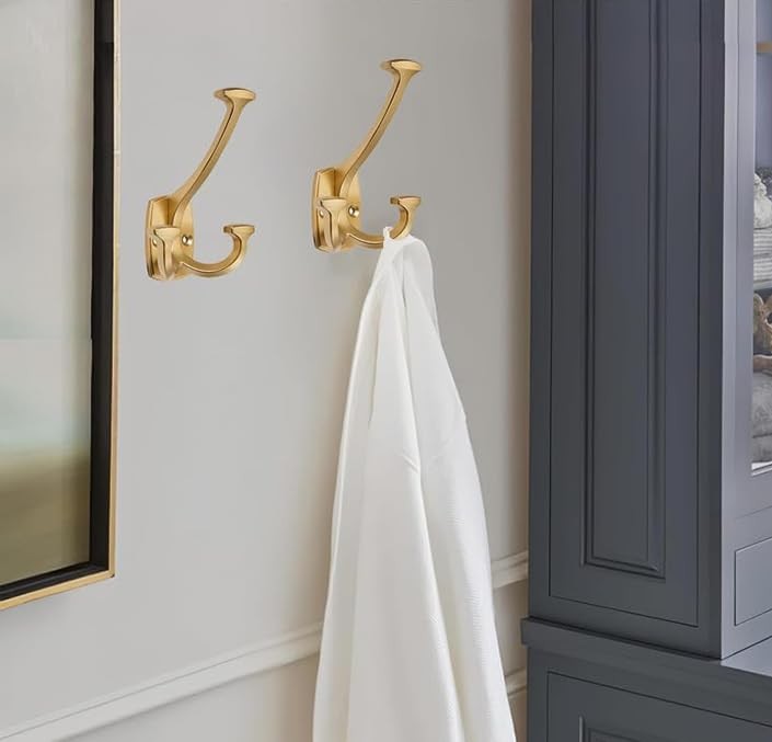 5 Pack Gold Hooks Large Wall Mounted Solid Heavy-Duty Decorative Double-Sided...