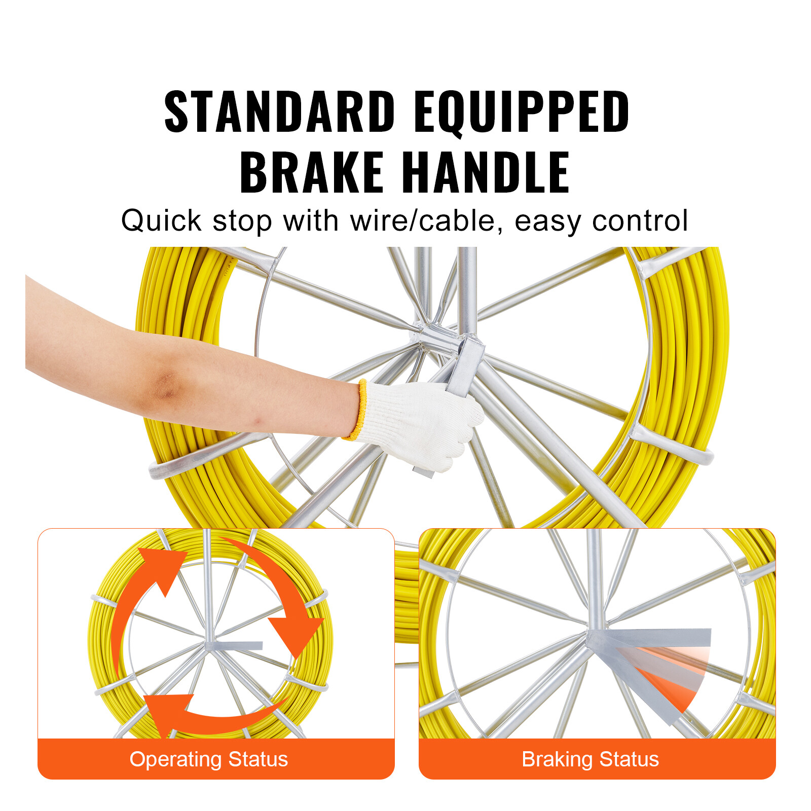 VEVOR 425FT1/4 inch Fish Tape Puller Fiberglass Wire Cable Running Duct Rodder