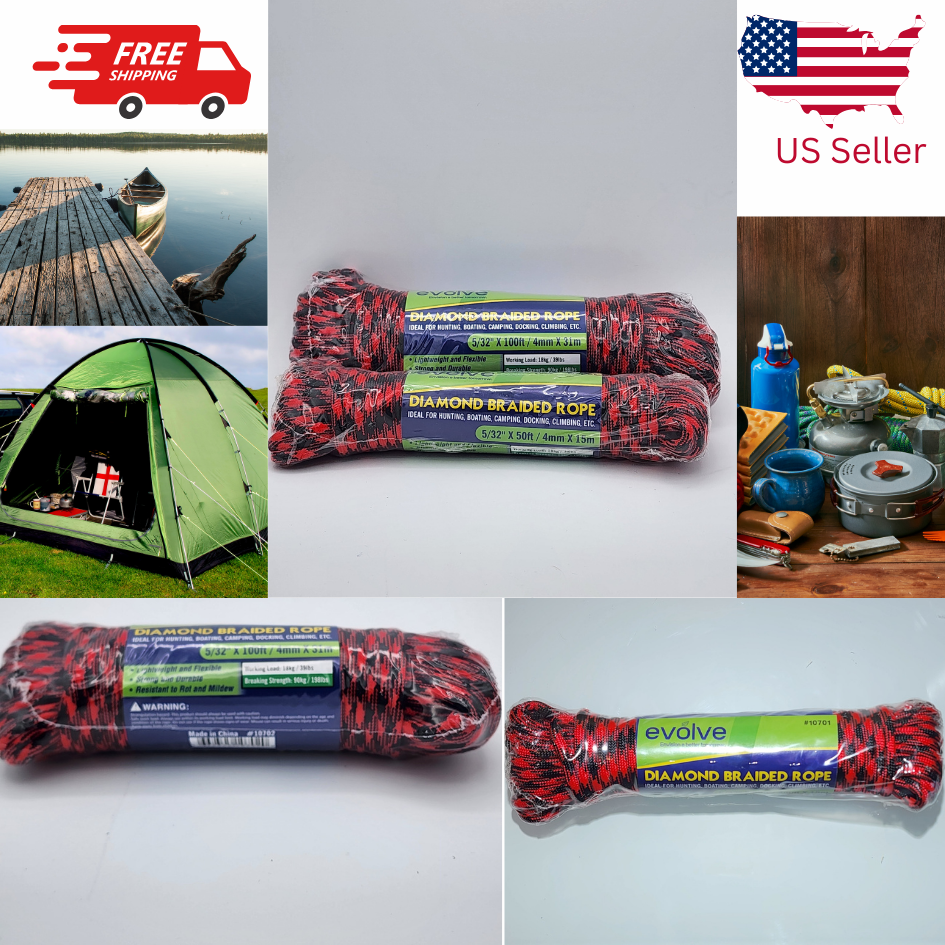Evolve Diamond Braided Rope Red And Black 2 sizes available