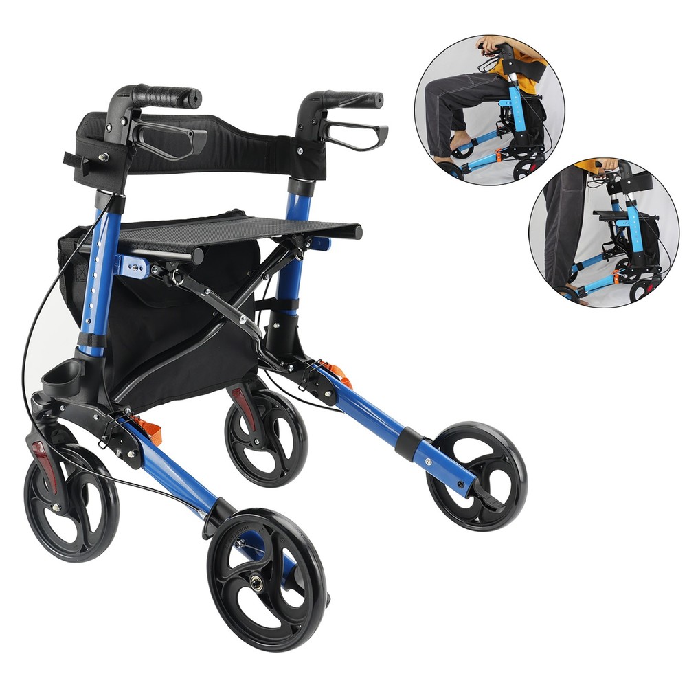 6-Level Adjustable Seat 8-Wheel Foldable Rollator Walker Mobility Aid
