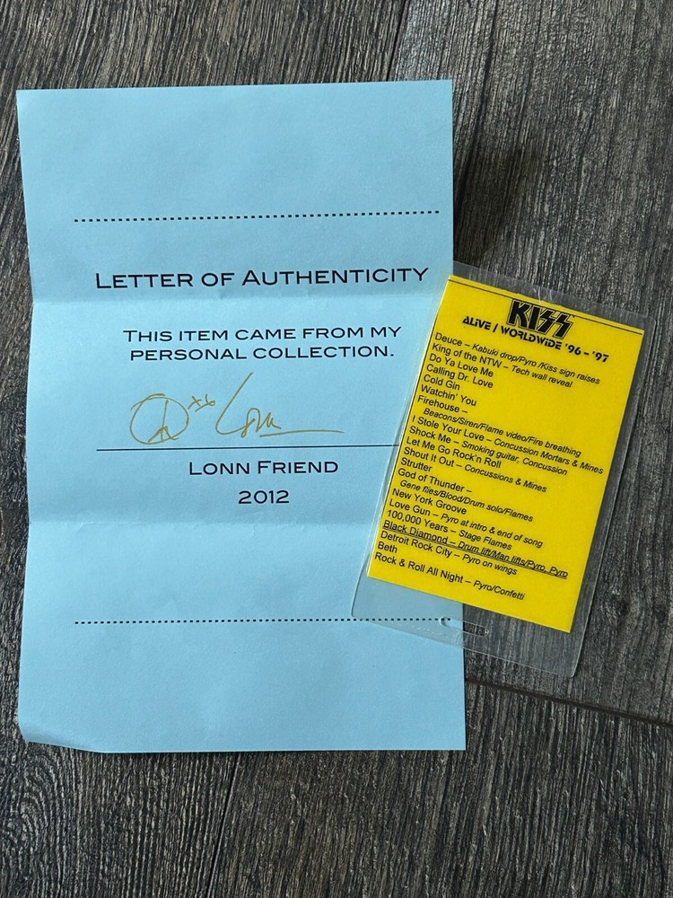 KISS LAMINATE PASS Setlist Pyro Cues Alive Worldwide Reunion Tour CoA LonnFriend