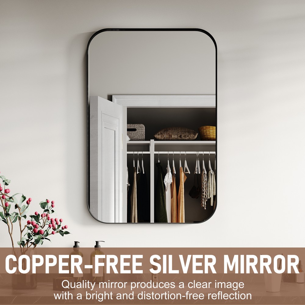 36" x 24" Bathroom Wall Mirror Rounded Corner Rectangle Vanity Mirror Black