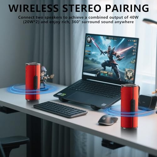 Portable Bluetooth Speaker, Wireless Bluetooth Speaker, IPX5 Waterproof Red