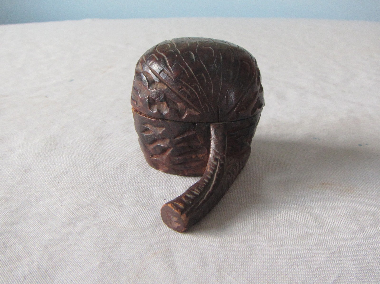 1890's German Black Forest Walnut carved hinged lid inkwell