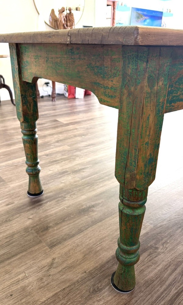 Vintage Rustic Farmhouse Dining Table With Drawer.