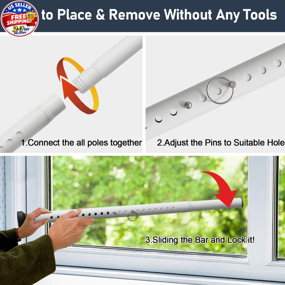 Sliding Door Security Bar Adjustable Window Lock Childproof 18-50in