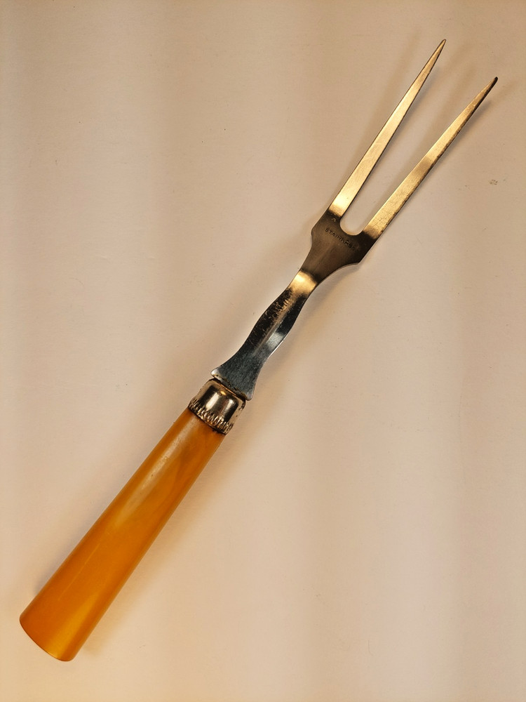 Bakelite Meat Fork /Serving Fork Vintage Butterscotch Handle 9.75 in