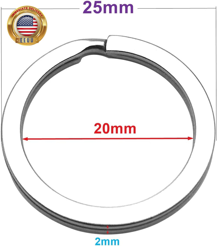 20 Pack Key Ring Keychain 1 Inch 25Mm Diameter Metal Flat Split Key Chains Rings