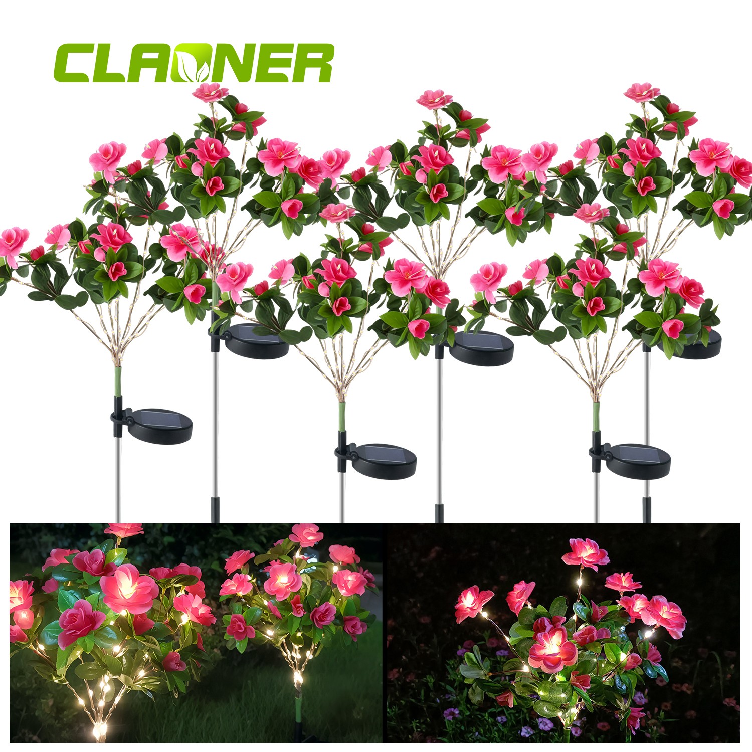 2Pack Solar Flower Light Outdoor Artificial Azalea Lights Waterproof Garden Yard