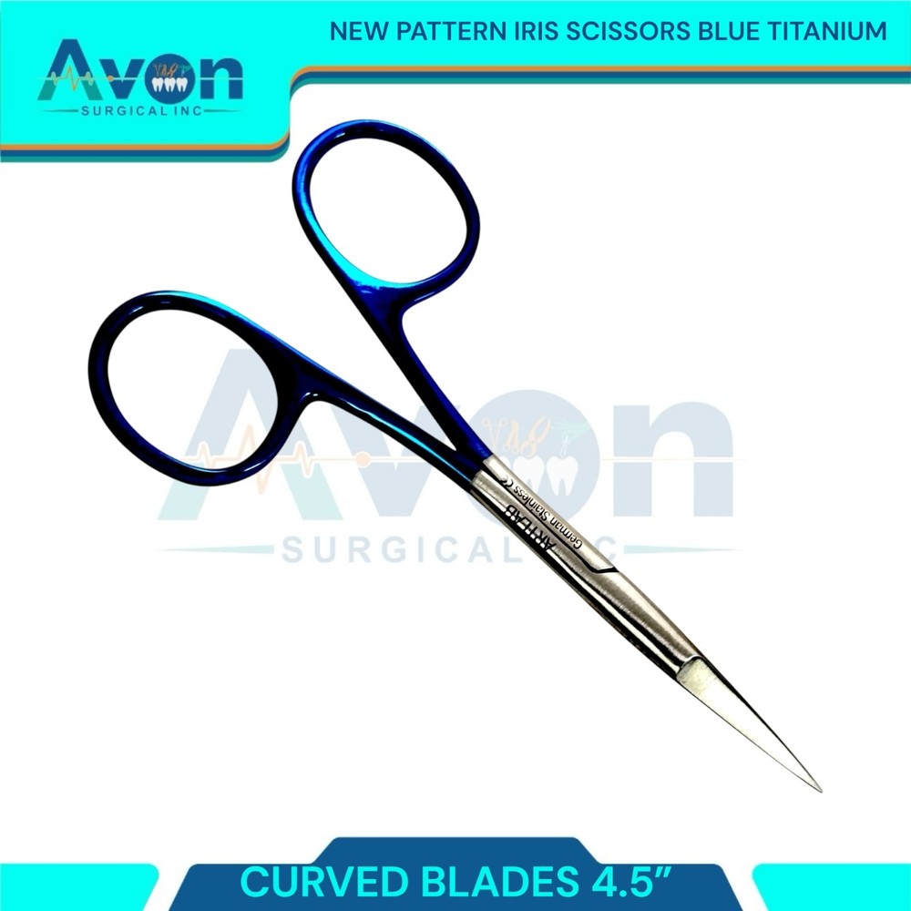 Premium 4.5in Iris Dissecting Scissors, Sharp Points, Blue Titanium Handle