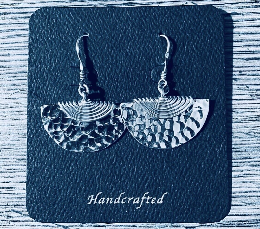 Hammered Fan Earrings Sterling