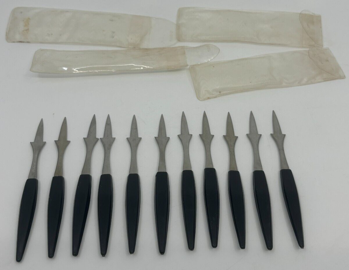 Lot of 11 Vintage Cocktail Hors D'oeuvres Appetizer Forks Picks Stainless Japan