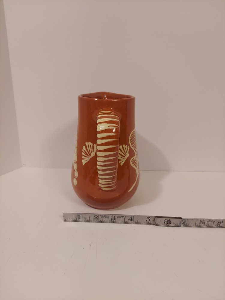 Glazed Handpainted Earthenware Pitcher 7 Inches
