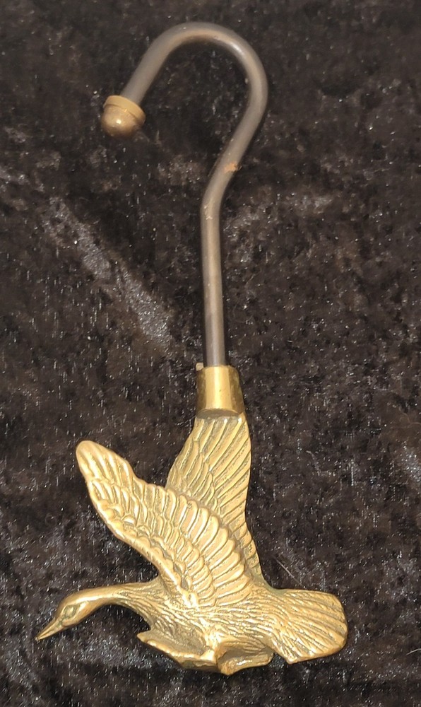 Vintage Brass Flying Duck Fireplace Damper Handle Flue Hook Tool Puller