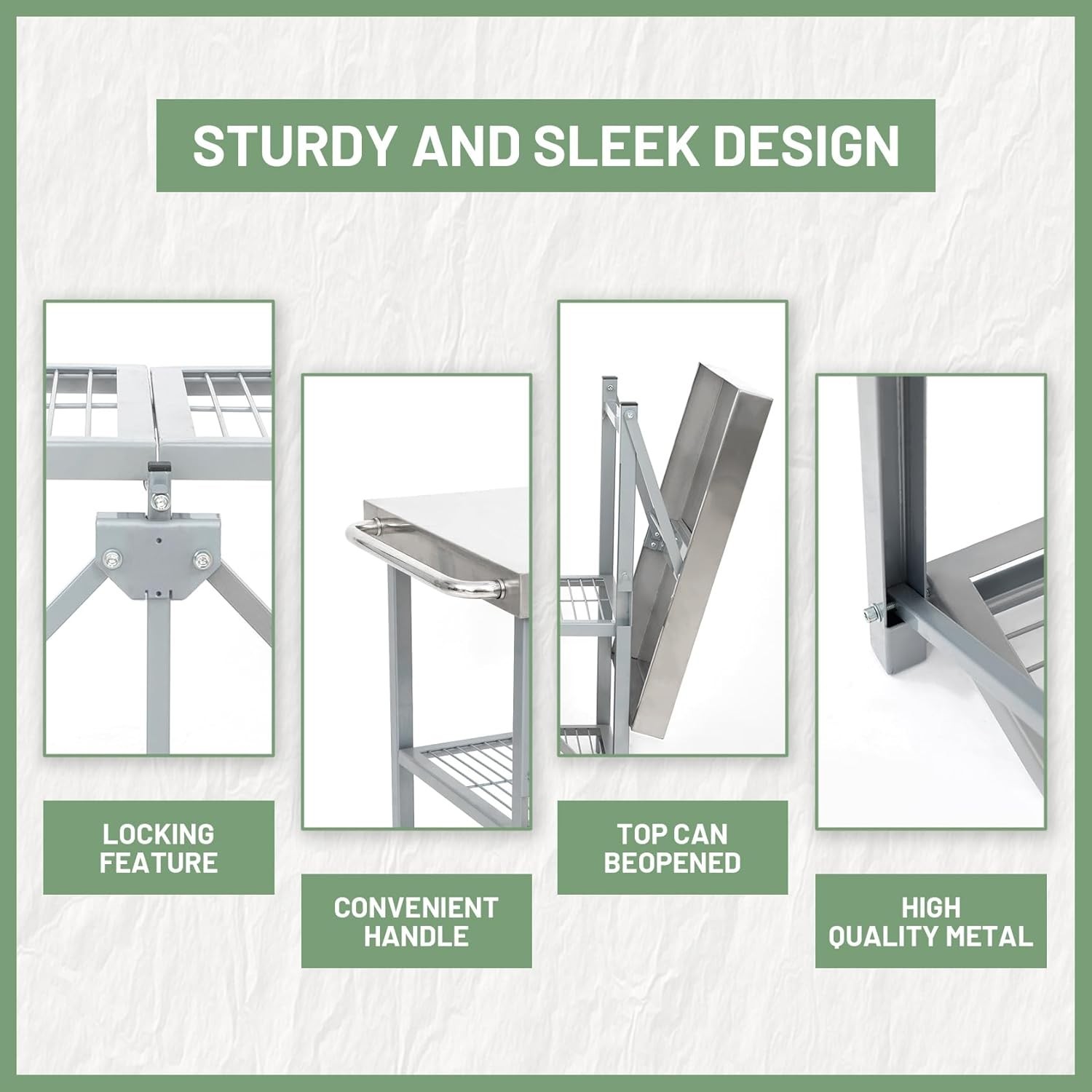 3-Tier Stainless Steel Rolling Utility Cart, 300 LBS Foldable Service Table