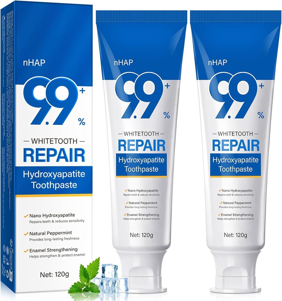 9.9% Hydroxyapatite Toothpaste - 2 Pack, Protects Enamel and Strengthens Teeth,