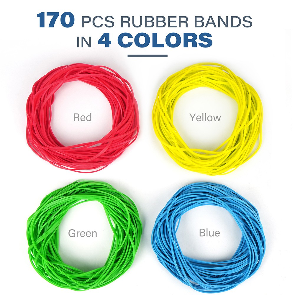 170 PCS Large Rubber Bands Long Rubber Bands Heavy Duty 4 Assorted Colors