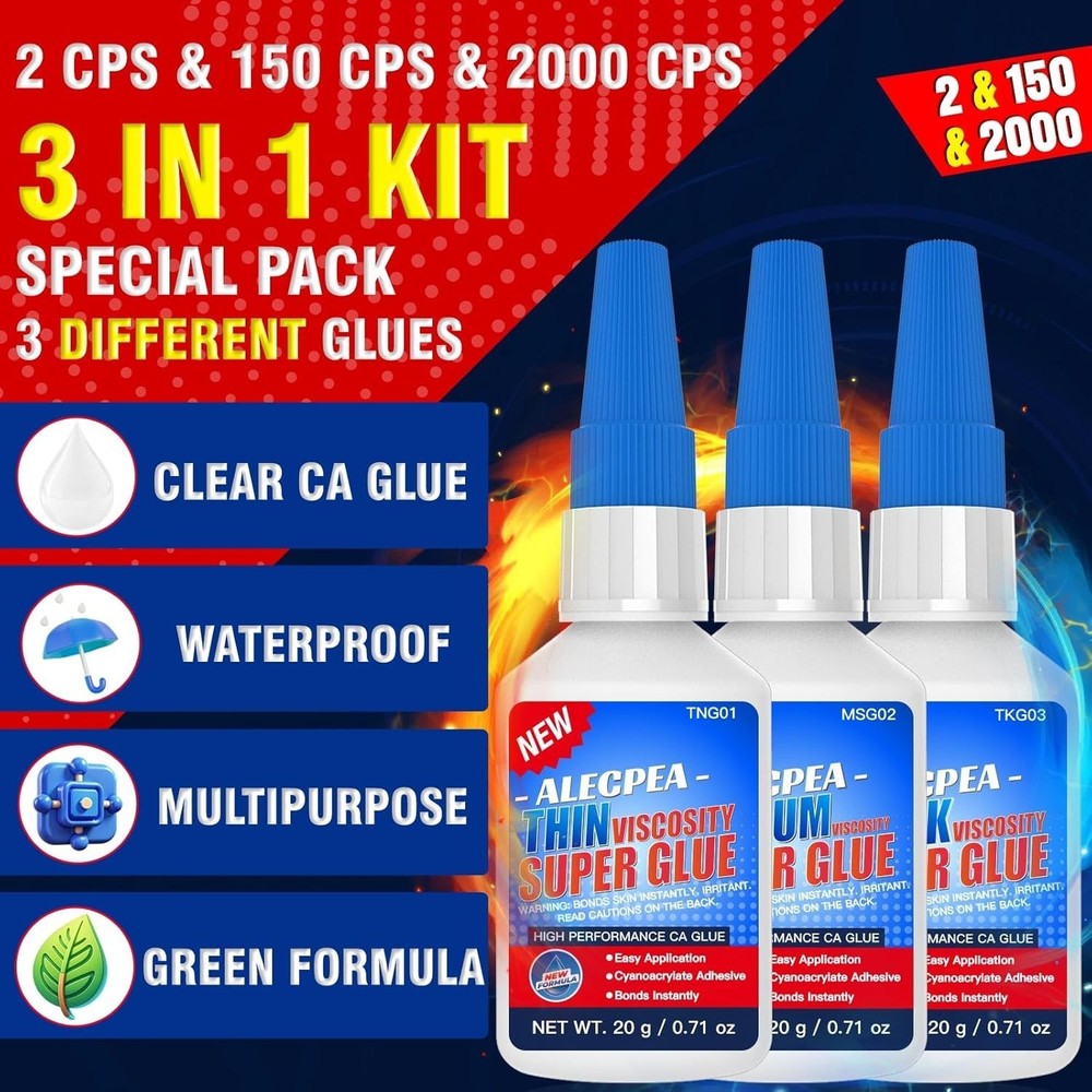 3 Viscosities CA Glue: Thin, Medium & Thick - Perfect for Every Project