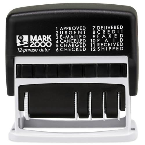 12-Phrase Self-Inking Date Stamp - Customizable Red Ink Office Tool