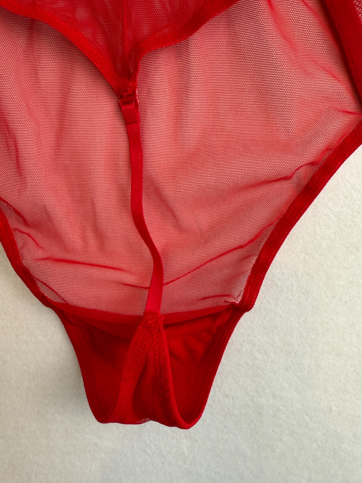 Victoria's Secret One Piece Boned Lace Teddy Bodysuit w/ Cherry Red XXL NWT