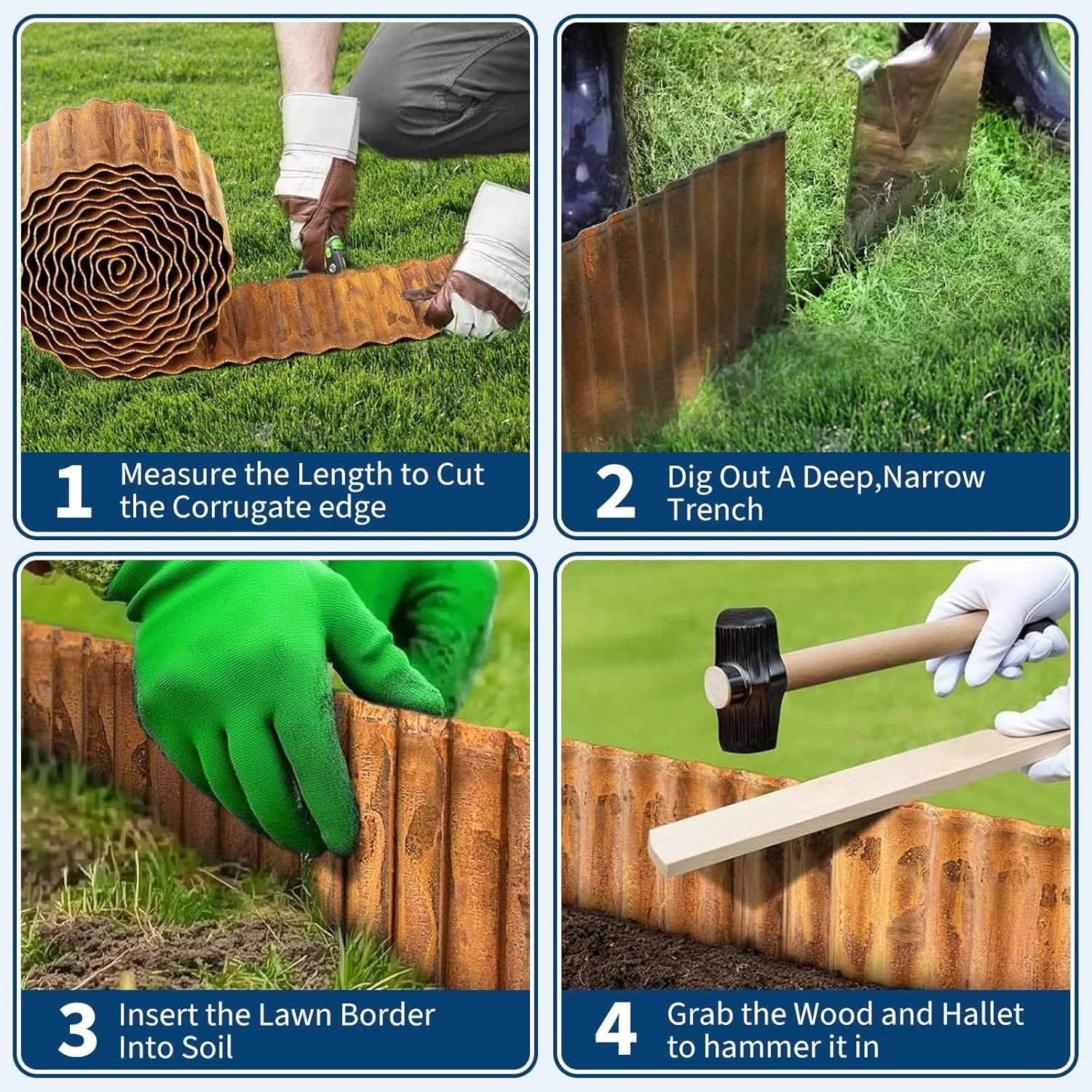 Corrugated Metal Garden Edging, Rusted Landscape Border for DIY Flower Bed Lawn