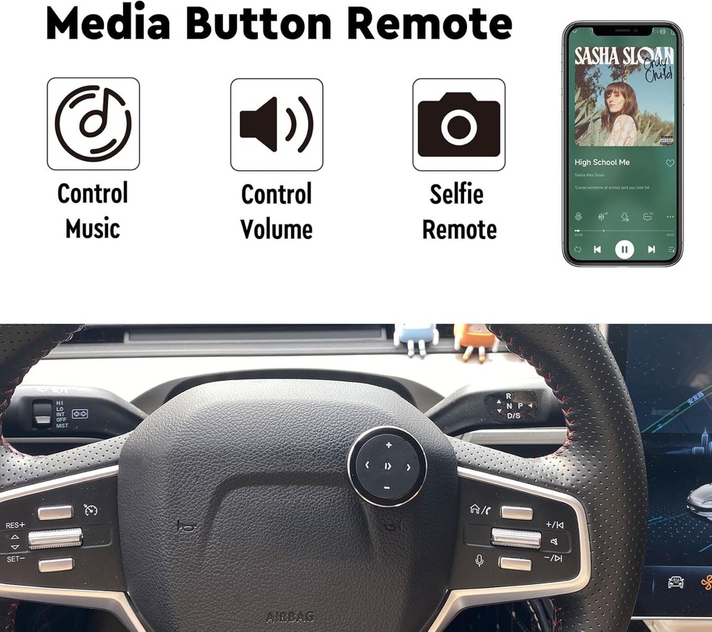 Waterproof Media Button Remote Selfie Control Car Steering Wheel