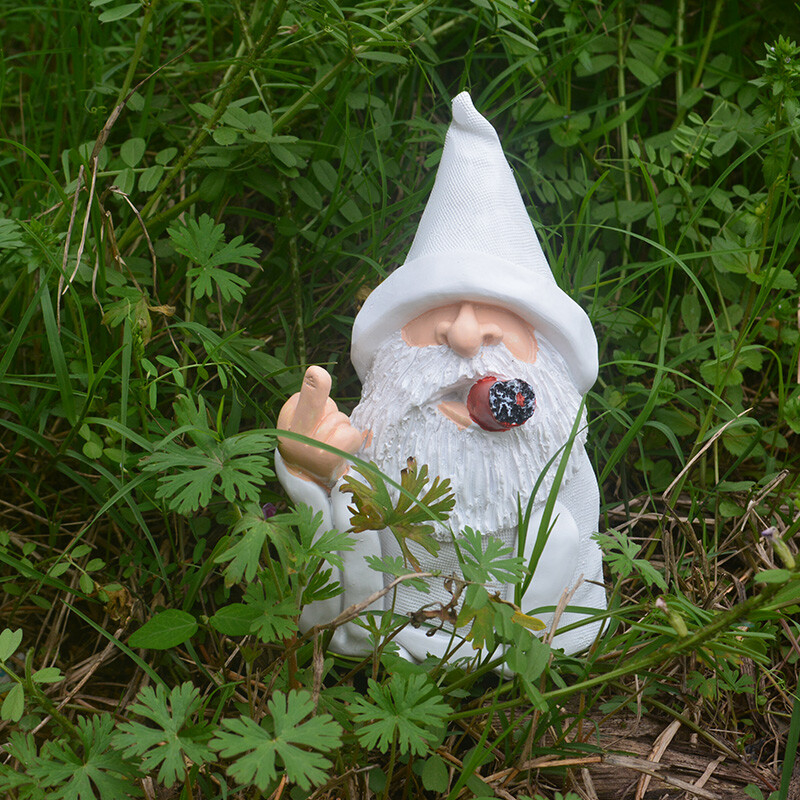 Funny Smoking White Wizard Gnome Statue Garden Yard Lawn Ornament Decor Gift US