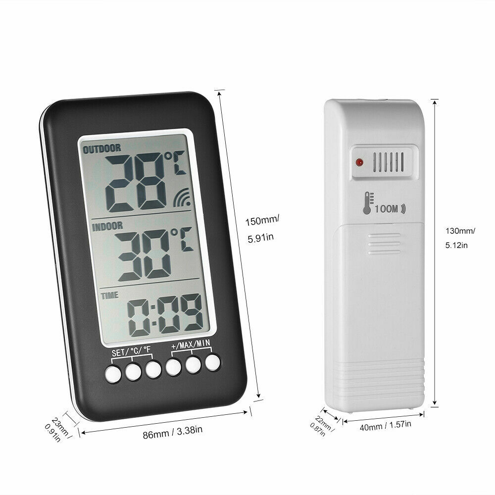 Digital Thermometer Indoor Outdoor Wireless LCD Clock Temperature Transmitter US