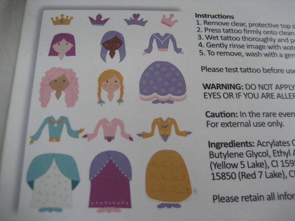 Childrens Princess temporary tattoos NEW