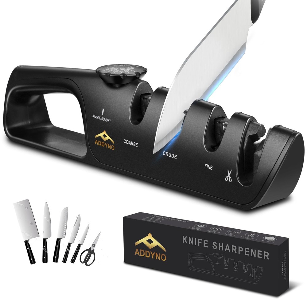 4in1 Knife Sharpener with Angle Guide, Adjustable Edge,3Stage Coarse–Sharpen–...